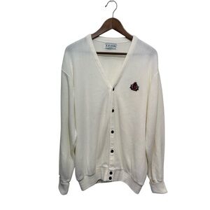 Vintage IZOD Men's‎ White Varsity Cardigan Preppy Sweater, XL